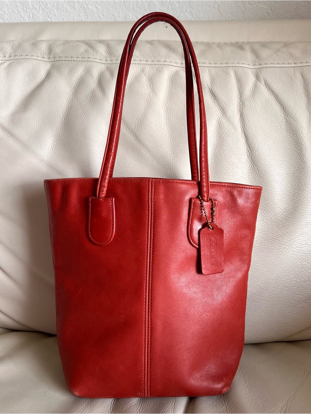Vintage Coach Orange Red Leather Lunch Tote Bag Made in USA #4068
